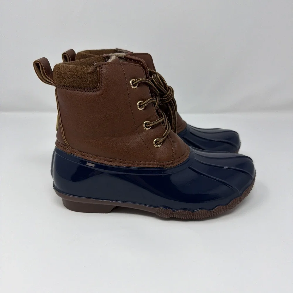 Girls Duck Boots Sz 3 Adrienne Vittadini Navy Brown Waterproof Rain Winter Boots